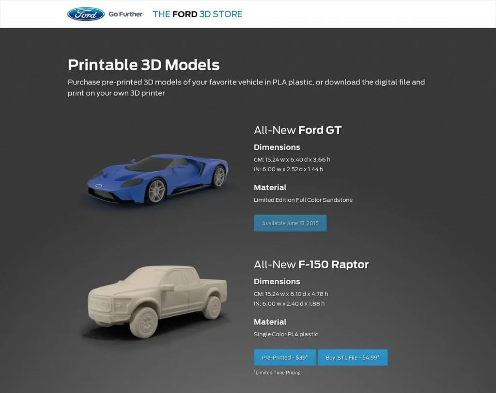 Ford 3D store- il primo sito automotive per stampare la tua auto- 3dford.com